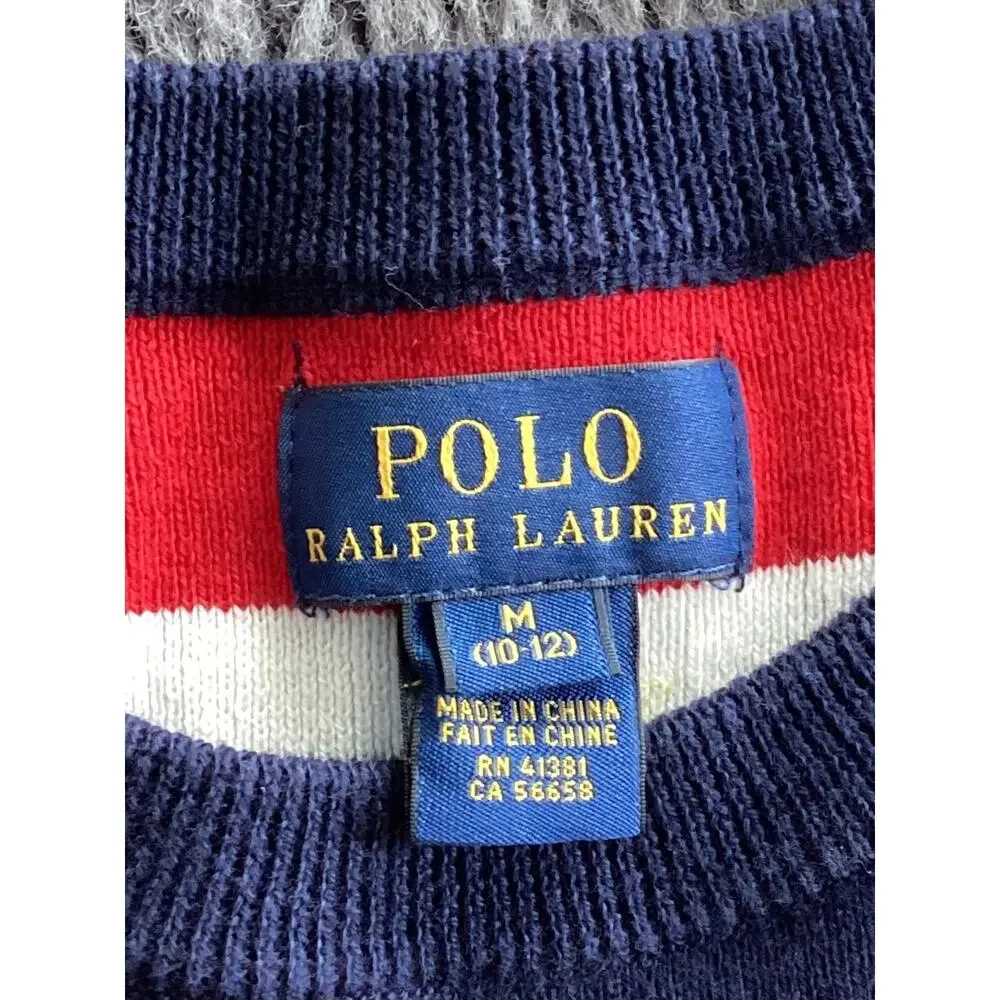 Polo Ralph Lauren Boys Pony Striped Pullover Sweater Red Blue Size Medium(10-12)
